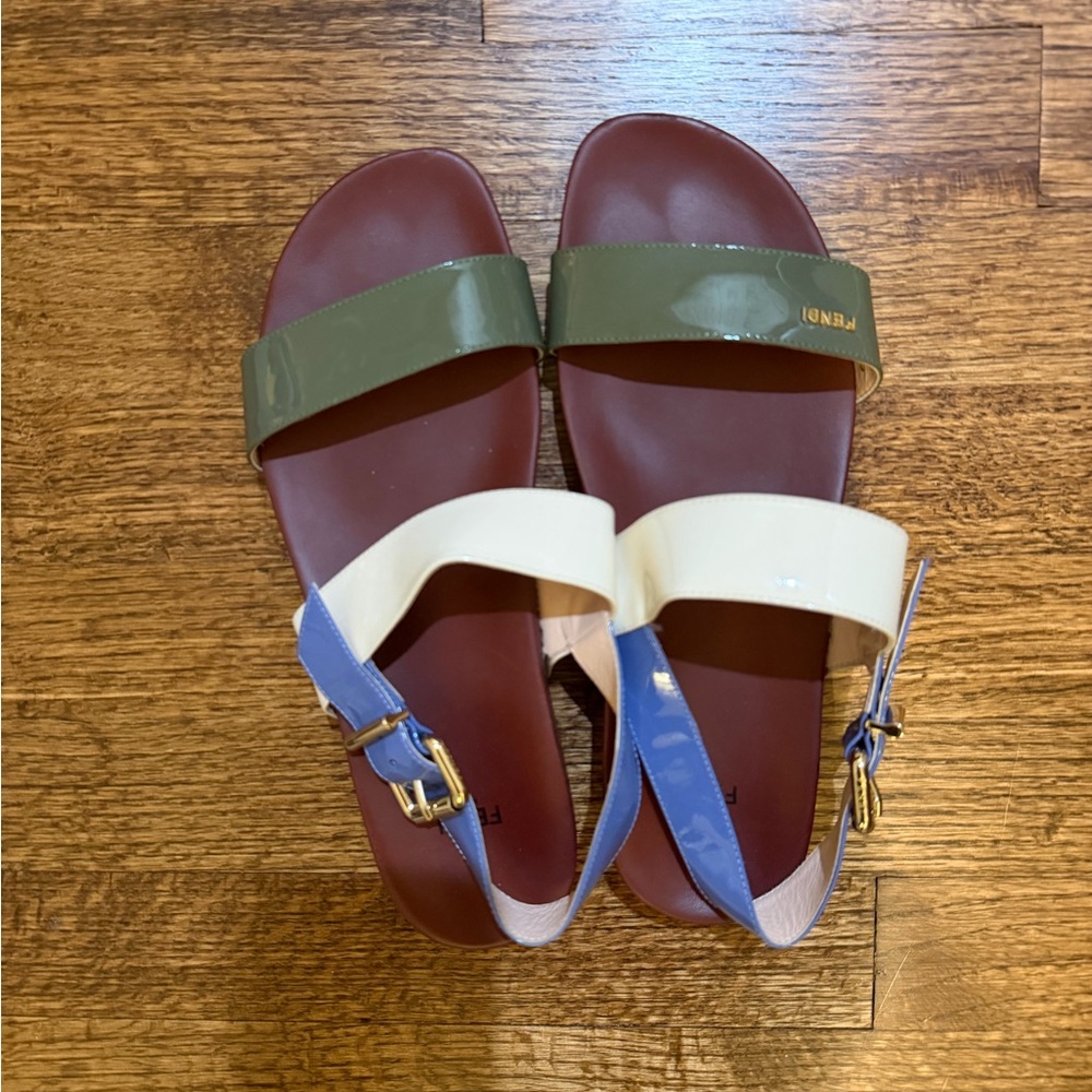 Fendi Women's Green, Cream, and Blue Sandals